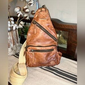 Bed Stu Leather Andie Sling Backpack Tan Rustic  Retail $255